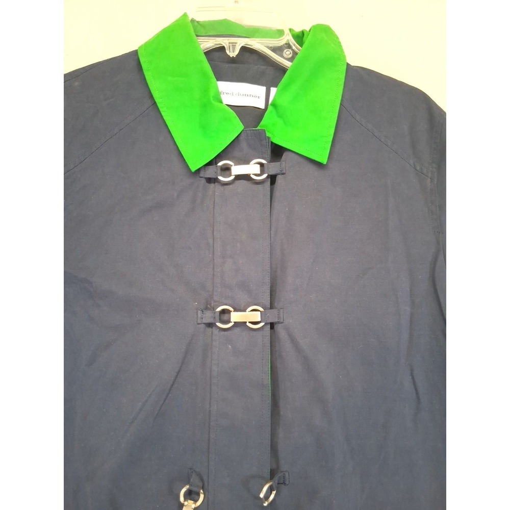 Alfred Dunner Navy Blue Green Collar Toggle Front Zip Jacket Womens 10